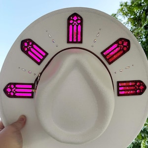 Stained Glass Hat, Wide Brim Hat, Fedora Hat, Panama Hat, Stained Glass Art, Sun Catcher Hat, Laser Cut, Cottage Core, Witchy Hat, Vegan