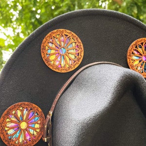 Stained Glass Hat, Wide Brim Hat, Fedora Hat, Panama Hat, Stained Glass Art, Sun Catcher Hat, Laser Cut, Cottage Core, Witchy Hat