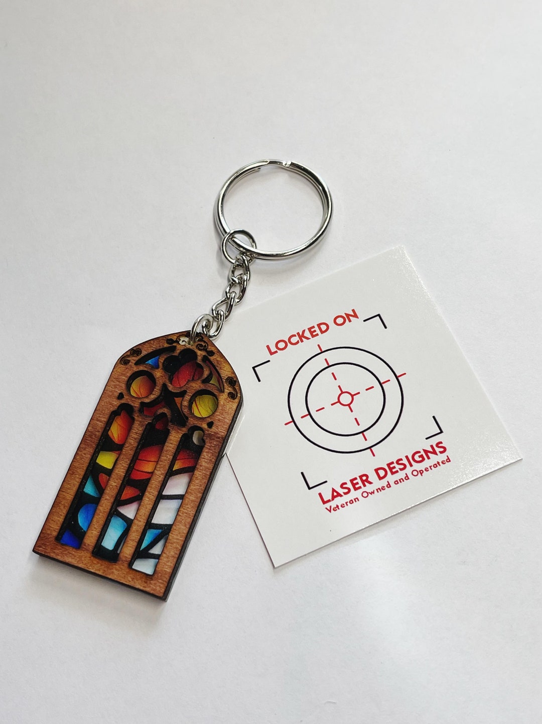 Stained Glass Keychain Laser Cut Wood Cut Keychain Laser Etsy
