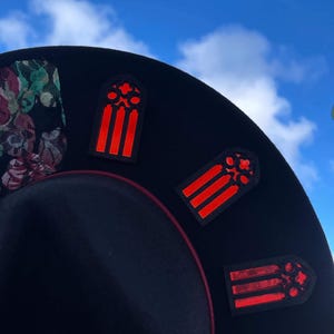 Red Window Stained Glass Hat, Wide Brim Hat, Fedora Hat, Stained Glass Art, Sun Catcher Hat, Laser Cut, Cottage Core, Floral Lace