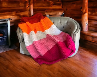 Lesbian Flag Handmade chunky knit blanket