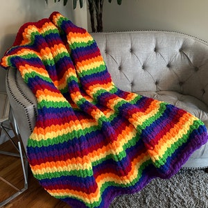 Gay Pride Rainbow Chunky Knit Throw Blanket Etsy UK
