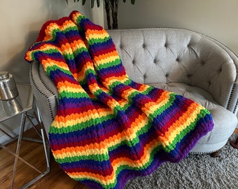 Gay Pride Rainbow chunky knit Throw Blanket