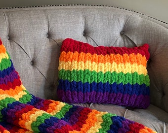 Gay LGBTQ Rainbow Chunky Knit pillow