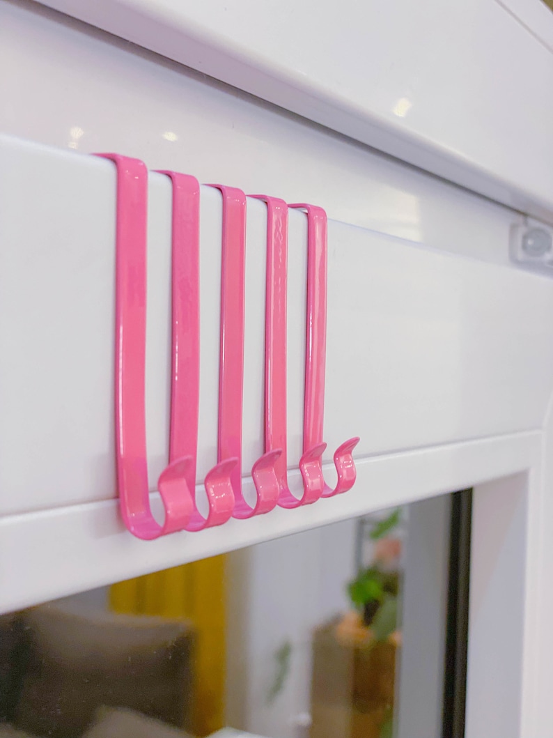 5x Window or door hooks, for hang up jacket, towels or window pictures in stainless steel, different colors Pink