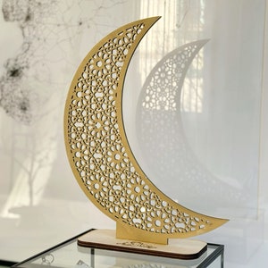 Happy Eid Ramadan Kareem: Magic moon handmade by an Arabic artist Eid Mubarak with stand in 3 colors