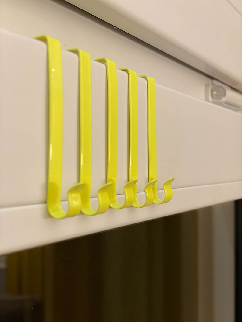 5x Window or door hooks, for hang up jacket, towels or window pictures in stainless steel, different colors Yellow