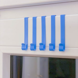 5x Window or door hooks, for hang up jacket, towels or window pictures in stainless steel, different colors Blue