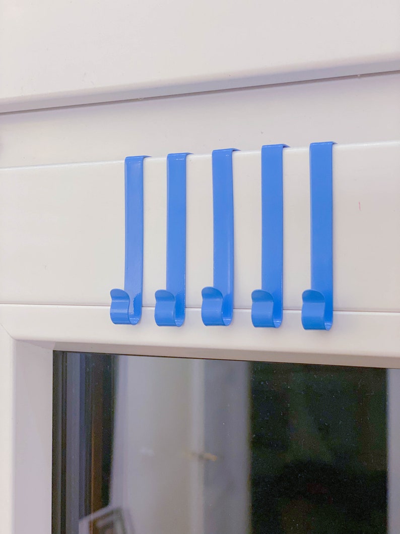 5x Window or door hooks, for hang up jacket, towels or window pictures in stainless steel, different colors Blue