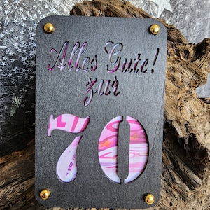 Geldgeschenk 70. Geburtstag, Geburtstagskarte, Präsent, Aufmerksamkeit aus Holz im Kleinformat, Kreatives Geldgeschenk Verpackung (schwarz)