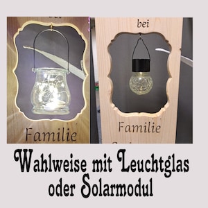 Holzaufsteller, Holz Deko Schild Holzschild Eingangsschild mit Leuchtglas oder Solarlampe, Gesundheit Liebe und schöne Momente Bild 4