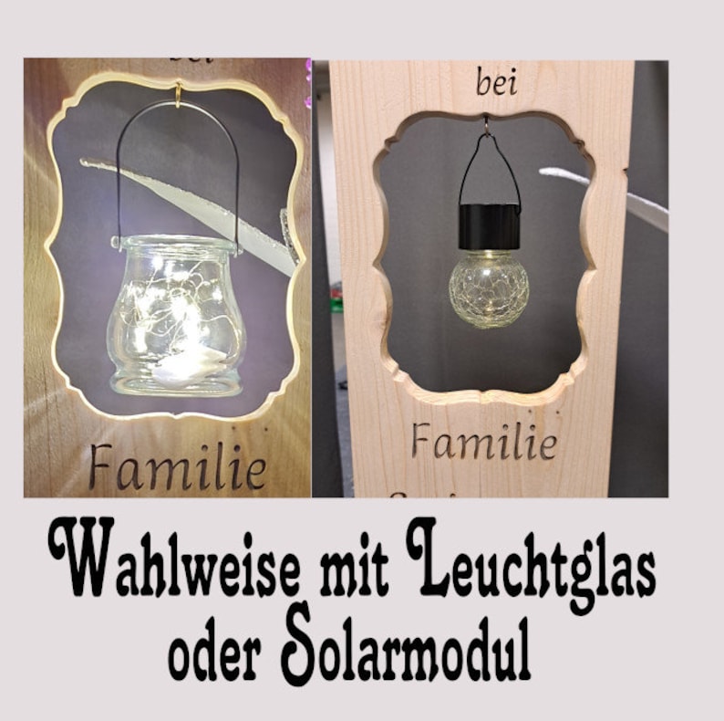 Holzaufsteller, Holz Deko Schild Holzschild Eingangsschild mit Leuchtglas oder Solarlampe, zur Hochzeit, der schönste Weg ist der gemein.. Bild 4