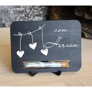 Von Herzen Geldgeschenk Set inkl. Mini Staffelei Geschenkkarte, Präsent, Aufmerksamkeit  Holz im Kleinformat, Kreatives Geschenk Verpackung