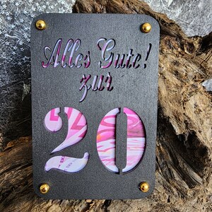 Geldgeschenk 20. Geburtstag, Geburtstagskarte, Präsent, Aufmerksamkeit aus Holz im Kleinformat, Kreatives Geldgeschenk Verpackung (schwarz)