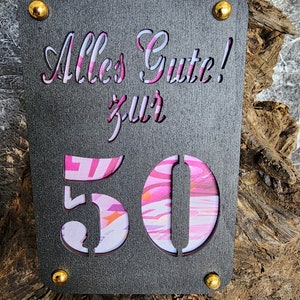 Geldgeschenk 50. Geburtstag, Geburtstagskarte, Präsent, Aufmerksamkeit aus Holz im Kleinformat, Kreatives Geldgeschenk Verpackung (schwarz)