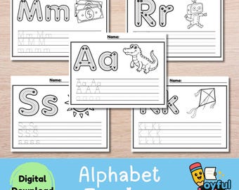 Schede di lavoro per tracciare le lettere ABC per la scuola materna / Esercizi sull'alfabeto stampabili per bambini / Esercizi di scrittura a mano dalla A alla Z