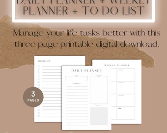 Planner Bundle Package | Daily Planner | Weekly Planner | To Do List | Planner Inserts | Digital Download Planner Pages | Printable Planner