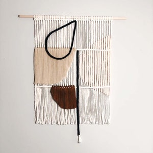 Minimalist Macrame Wall Hanging: Abstract Fiber Art on Wood Rod