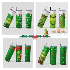 5 diseños de sublimación de vasos navideños, envoltura de paquete de vaso delgado de 20 oz, archivo digital, descarga instantánea, Grinch, descarga digital, DPF