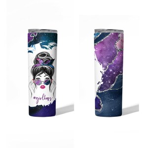 20oz Sublimation tumbler , #girlboss mom bun tumbler , purple glitter tumbler