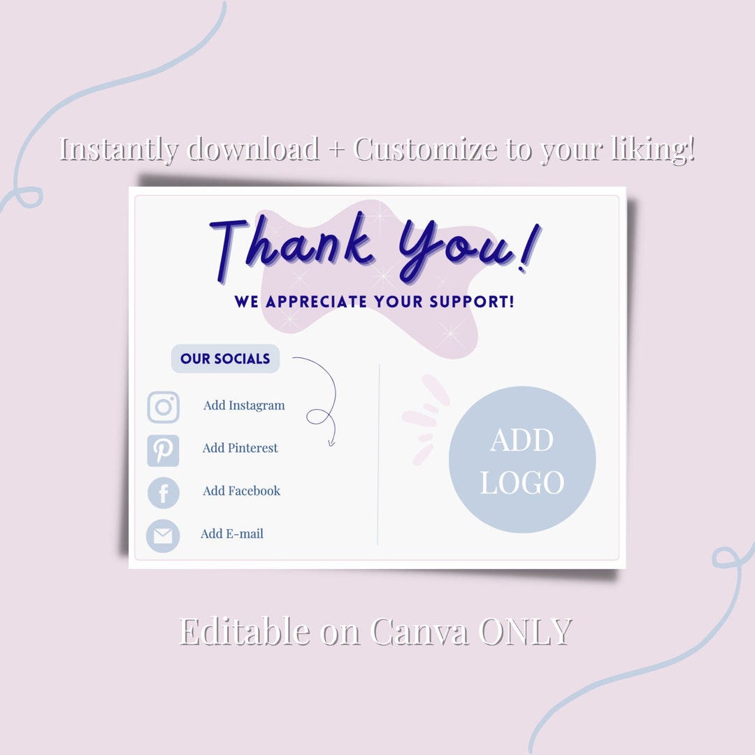 Printable Canva Template Small Business Thank You Card, Editable Simple ...