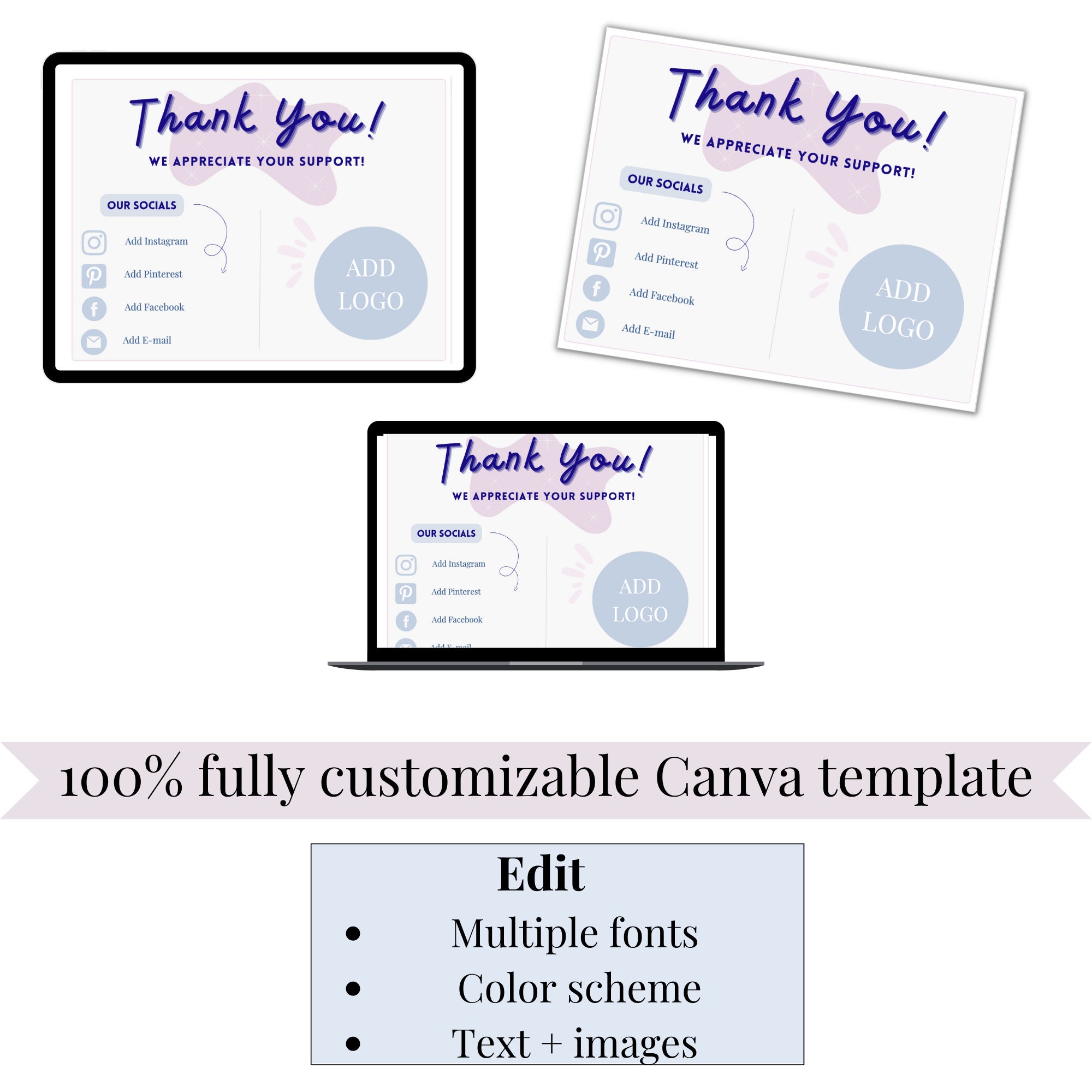 Printable Canva Template Small Business Thank You Card, Editable Simple ...