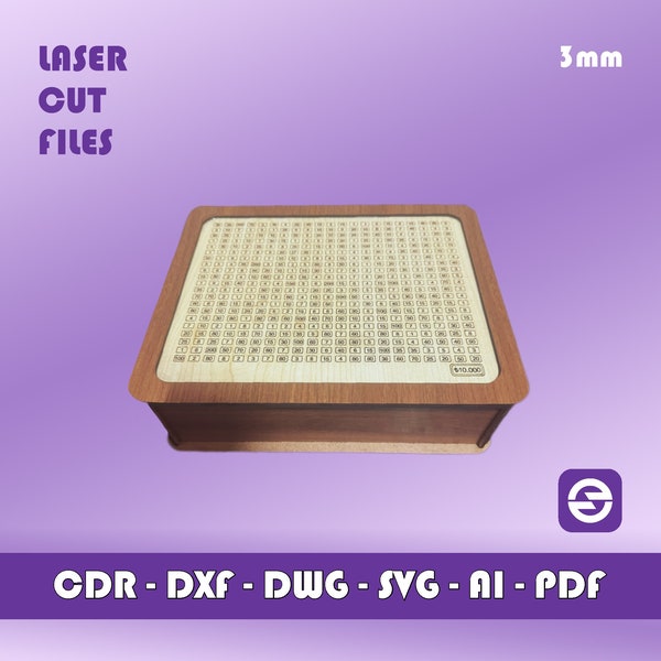 Money Target Savings Box 10.000 | DXF SVG Laser Cutting Files | Digital plan for Cutting Machines & Glowforge | Wooden MDF Material