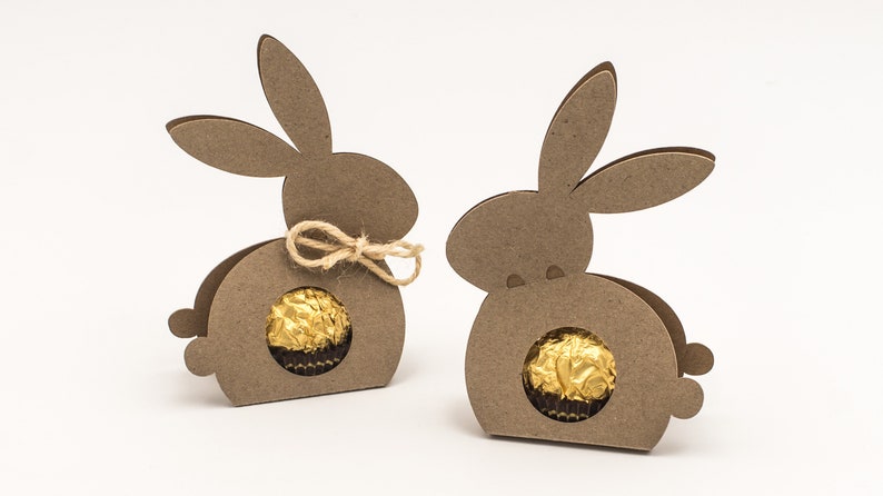 SVG Osterhase Geschenkbox für goldene Schokoladen Kugel Ostern kein Kleben benötigt Schnittdatei Bild 1