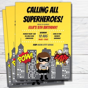 Superhero Birthday Party Invitation, Superhero Birthday Invite, Personalised Printable Digital File