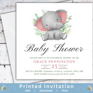 Schattige olifantengroen babyshower uitnodigingen genderneutraal babyshower babyshower dieren jungle thema GEDRUKT nodigt elegante stijl uit