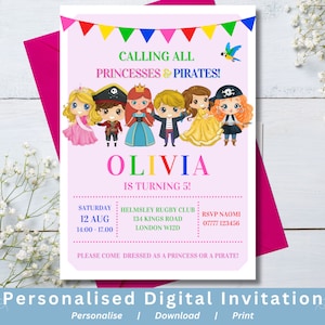 Princess and Pirates Birthday Party Invitation: Personalised Invite (Digital Download)