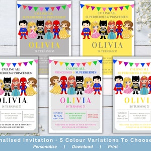 Princess Superhero Birthday Invitation: Personalised Theme Party (Digital Download)