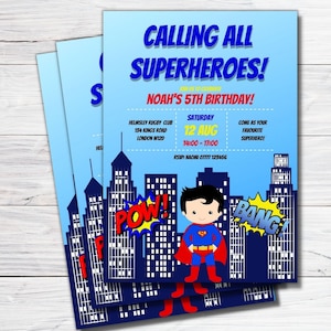 Superhero Birthday Party Invitation, Superhero Birthday Invite, Personalised Printable Digital File