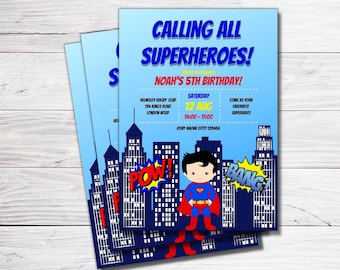 Superhero Birthday Party Invitation, Superhero Birthday Invite, Personalised Printable Digital File