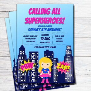Superhero Birthday Party Invitation, Superhero Birthday Invite, Personalised Printable Digital File