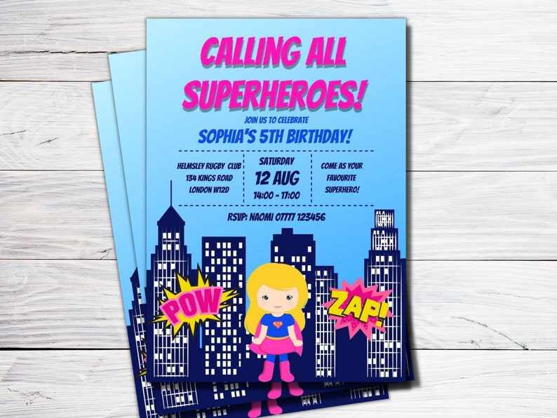 Superhero Birthday Party Invitation Superhero Birthday Invite Personalised Printable Digital File