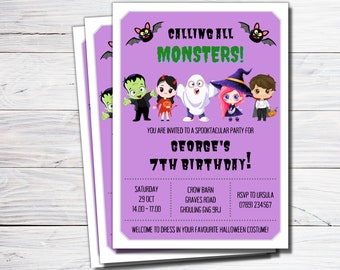 Halloween Birthday Party Invitation, Monsters Birthday Invites, Personalised Printable Digital Invite