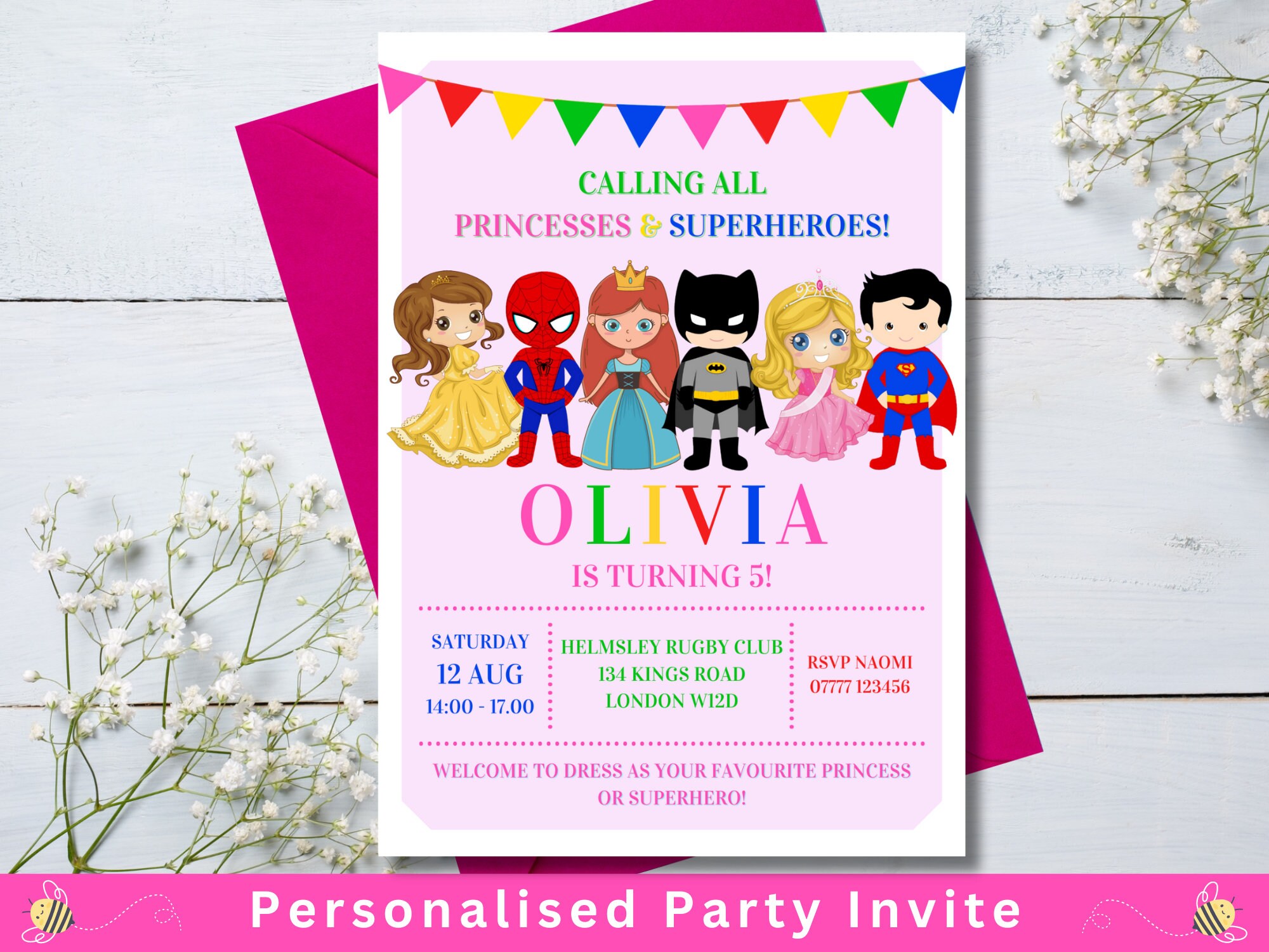 Pink Princesses Superheroes Theme Birthday Party Bundle Personalized ...