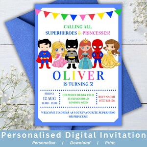 Superhero Princess Birthday Invitation: Personalised (Digital Download)