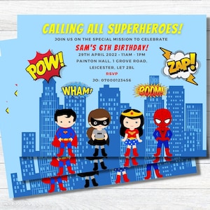 Superhero Birthday Party Invitations, Superhero Birthday Invites, Personalised Printable Digital File