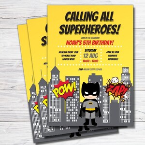 Superhero Birthday Party Invitation, Superhero Birthday Invite, Personalised Printable Digital File