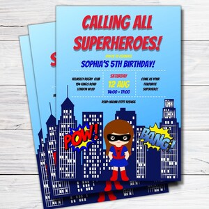 Superhero Birthday Party Invitation, Superhero Birthday Invite, Personalised Printable Digital File