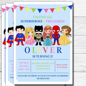 Superhero Princess Birthday Party Invitation: Personalised Theme