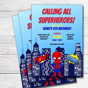 Superhero Birthday Party Invitation, Superhero Birthday Invite, Personalised Printable Digital File