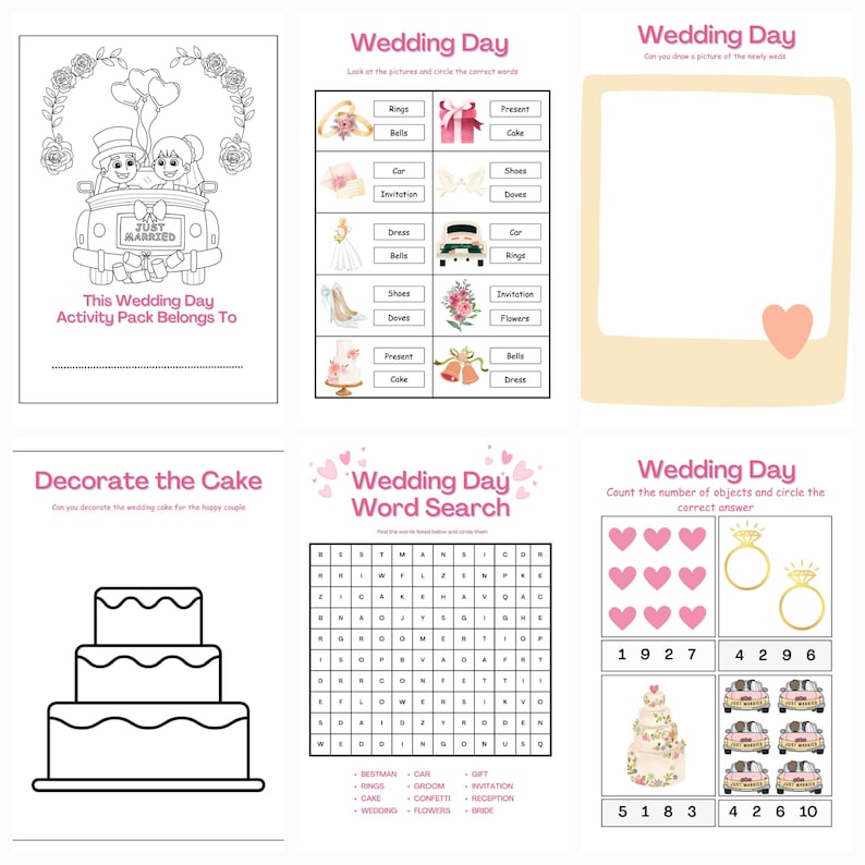 Printable Wedding Activity Pack, Wedding Favours, Wedding Favors for Children, Wedding Activity ...