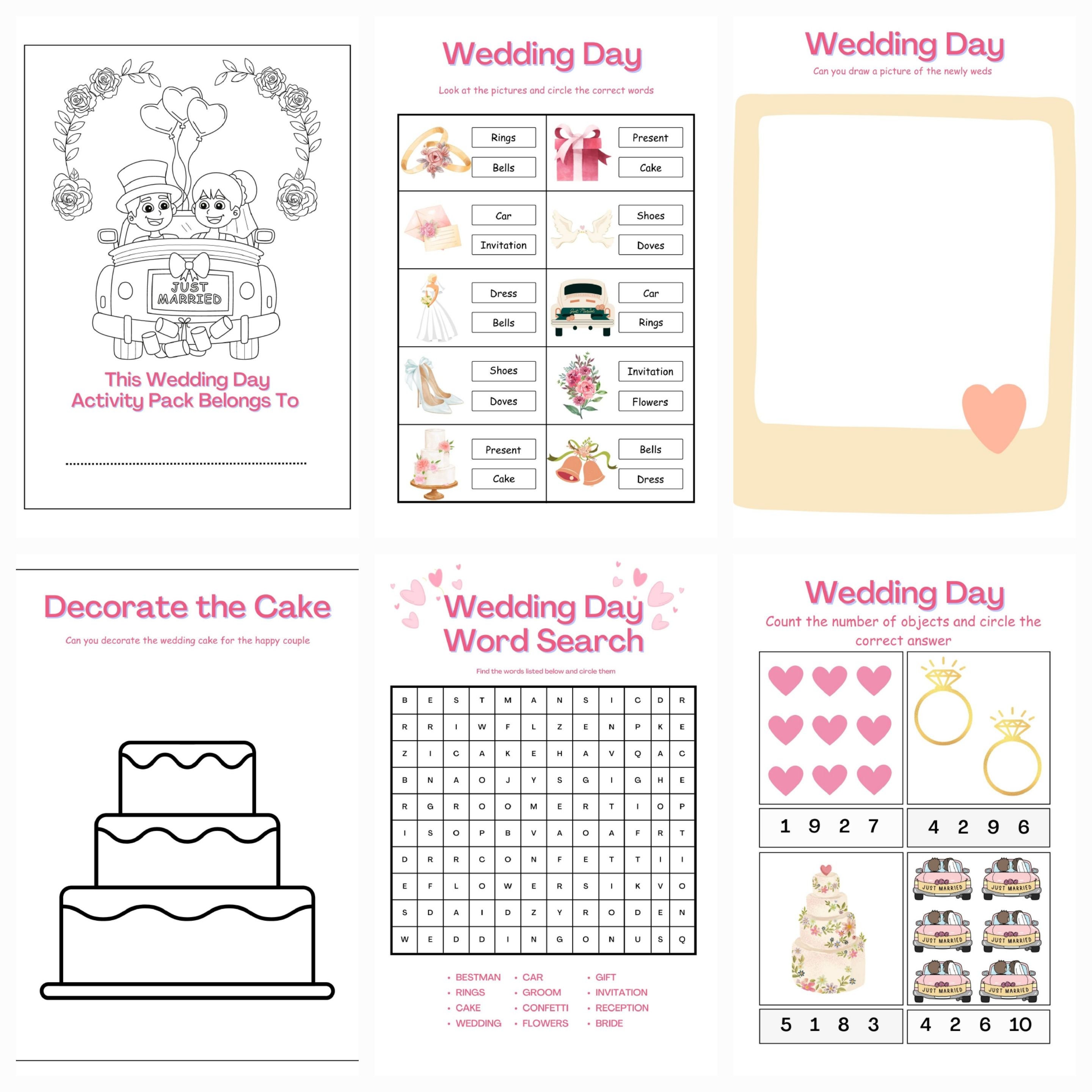 Printable Wedding Activity Pack, Wedding Favours, Wedding Favors for Children, Wedding Activity ...