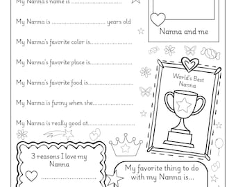 All About My Nanna, Mothers Day Gift from Kids, Birthday Present for Nanna from  Kids, Birthday Gift for Nanna, Digital Download PDF