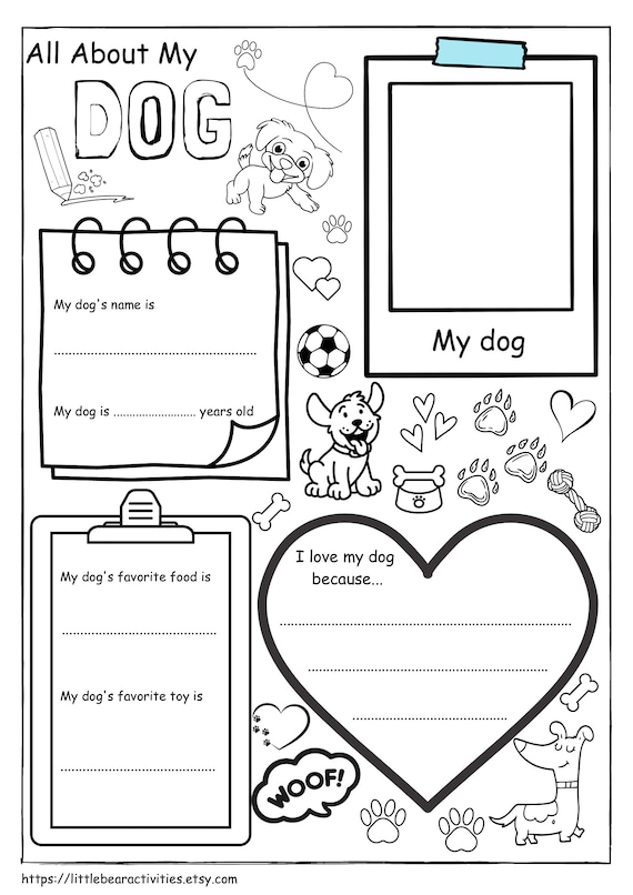 All about my dog, digital download printable pdf, activity sheets for kids,  home learning resource, worksheets for kids, colouring sheet - etsy