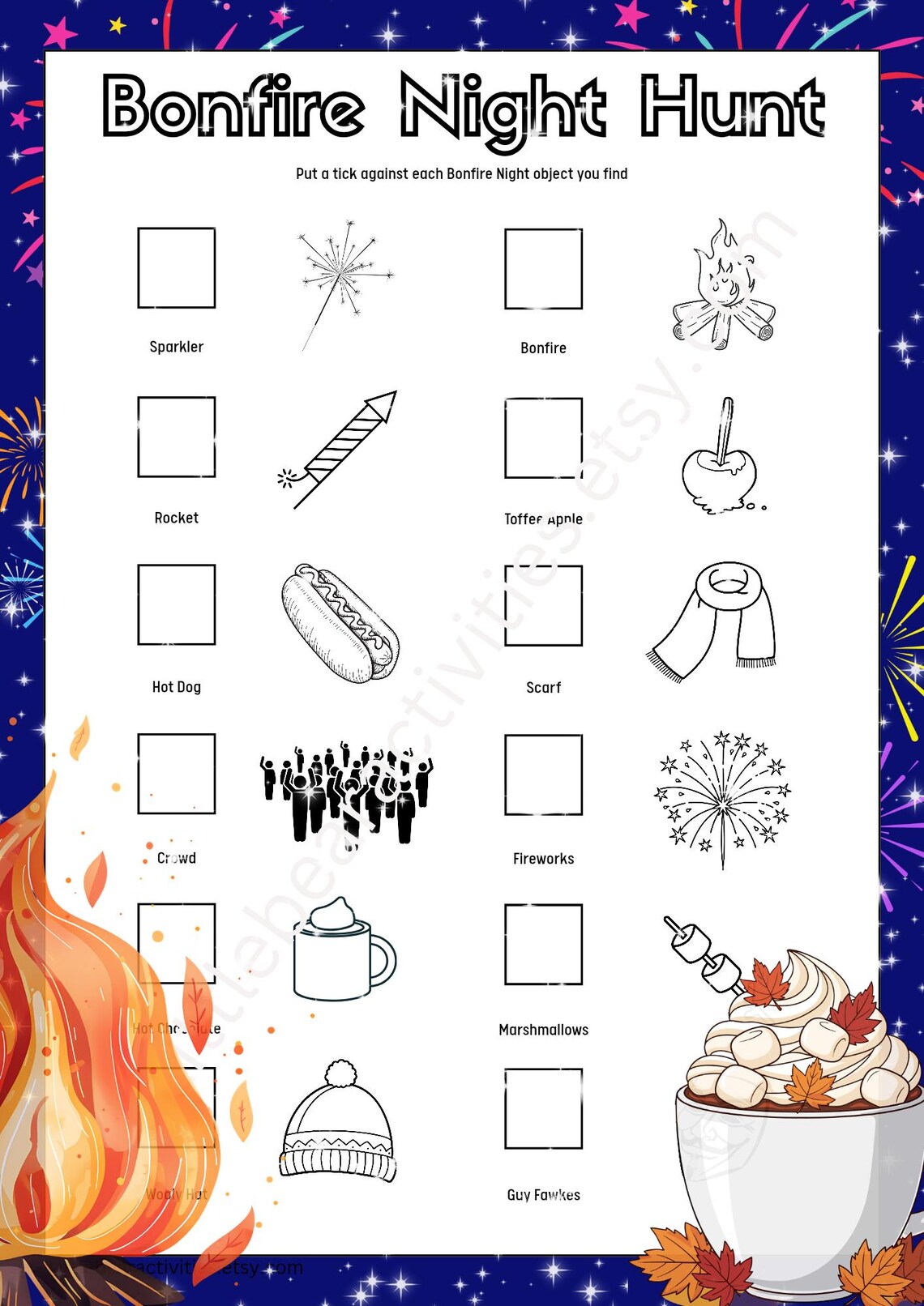 Bonfire Night Hunt Digital Download, Bonfire Night Scavenger Hunt ...