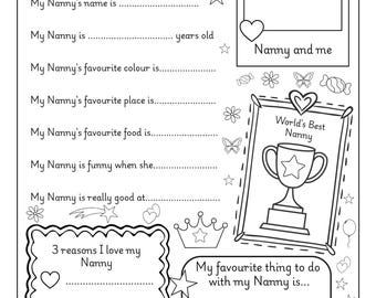 All About My Nanny, Mother's Day Gift from the Kids, Birthday Present for Nanny from the Kids, Birthday Gift for Nanny, Digital Download PDF